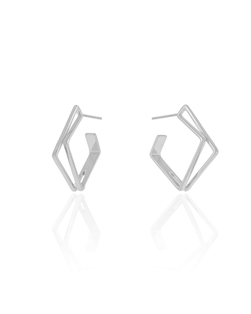 Brinco Argola Quadrada Dupla 2.6 cm Ródio Branco