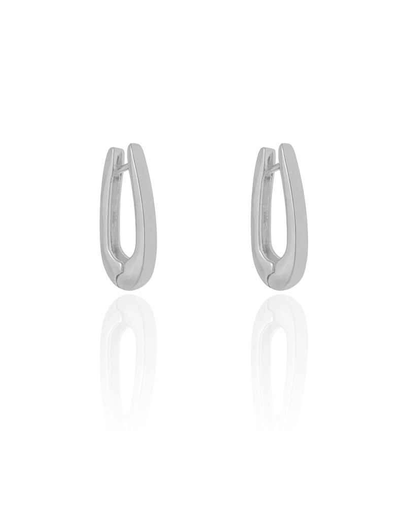 Brinco Argola Click Elíptica Lisa 2.5 cm Ródio Branco