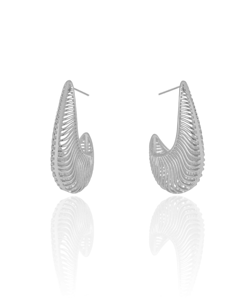 Brinco Meia Argola Gota Vazada 3.1 cm Ródio Branco