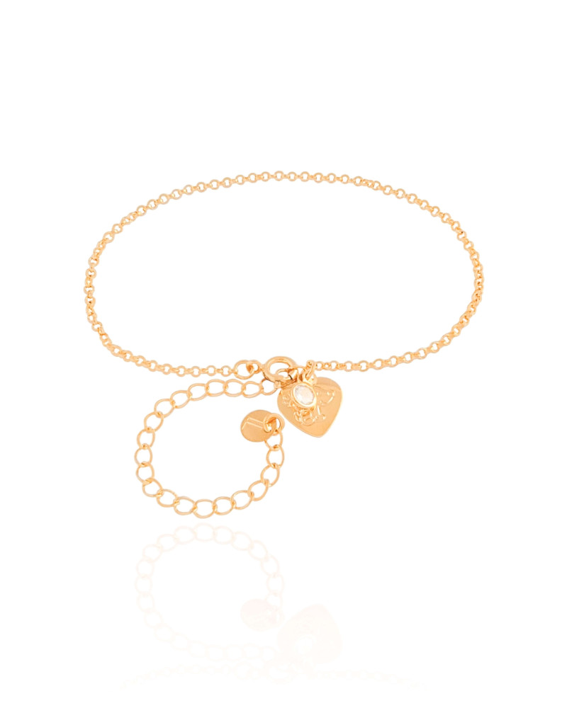 Pulseira Elos Pingente Coração Cachorro Ponto de Luz Cristal Banhado a Ouro 18K