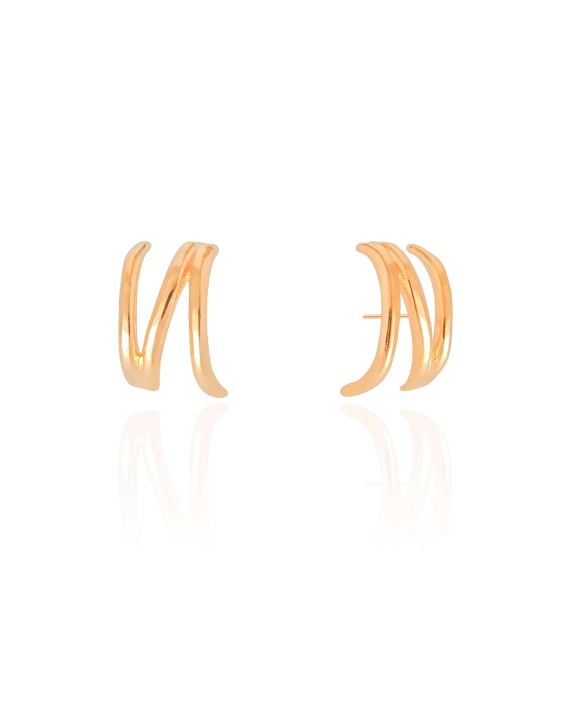 Ear Hook Filetes Lisos 2.0 cm Banhado a Ouro 18K