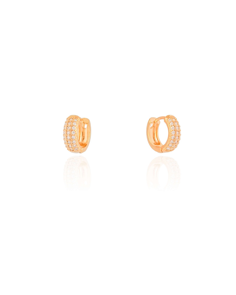 Brinco Argola Click Cravejada Cristal 1.0 cm Banhado a Ouro 18K