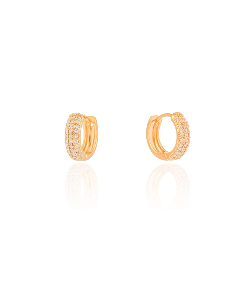 Brinco Argola Click Cravejada Cristal 1.2 cm Banhado a Ouro 18K