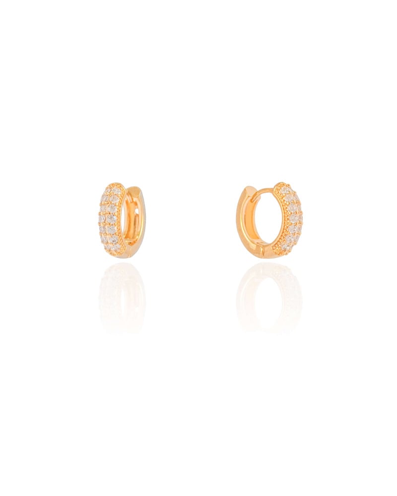 Brinco Argola Click Cravejada Cristal 1.3 cm Banhado a Ouro 18K