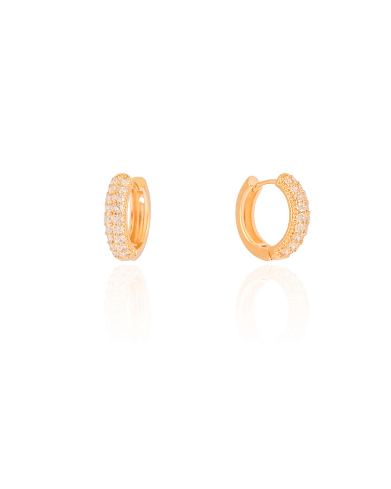 Brinco Argola Click Cravejada Cristal 1.4 cm Banhado a Ouro 18K