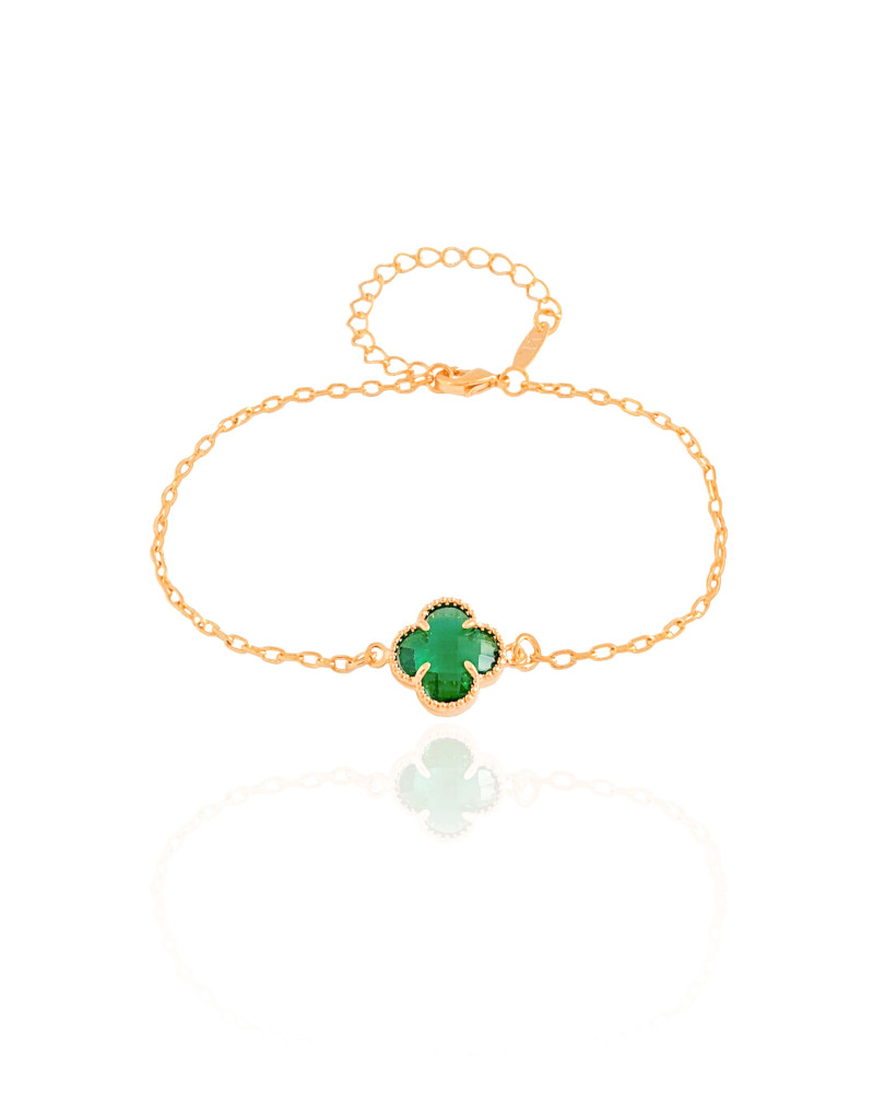 Pulseira Elos Trevo Esmeralda Banhado a Ouro 18K
