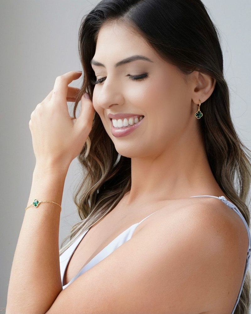 Pulseira Elos Trevo Esmeralda Banhado a Ouro 18K