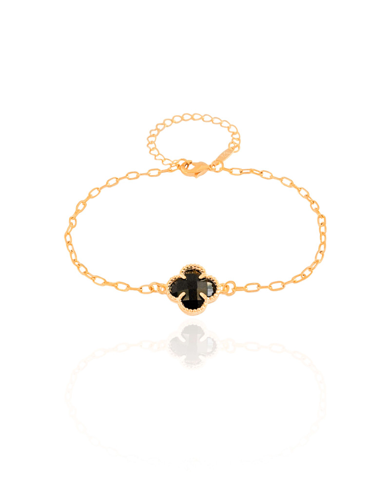 Pulseira Elos Trevo Preto Banhado a Ouro 18K
