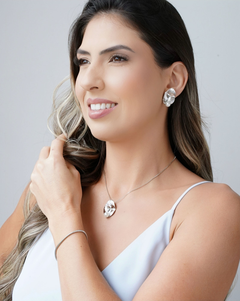 Gargantilha Veneziana Orgânico Pérola Ródio Branco - 40 cm