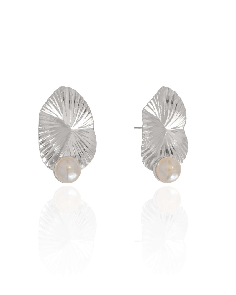 Brinco Oval Orgânico Pérola 2.5 cm Ródio Branco