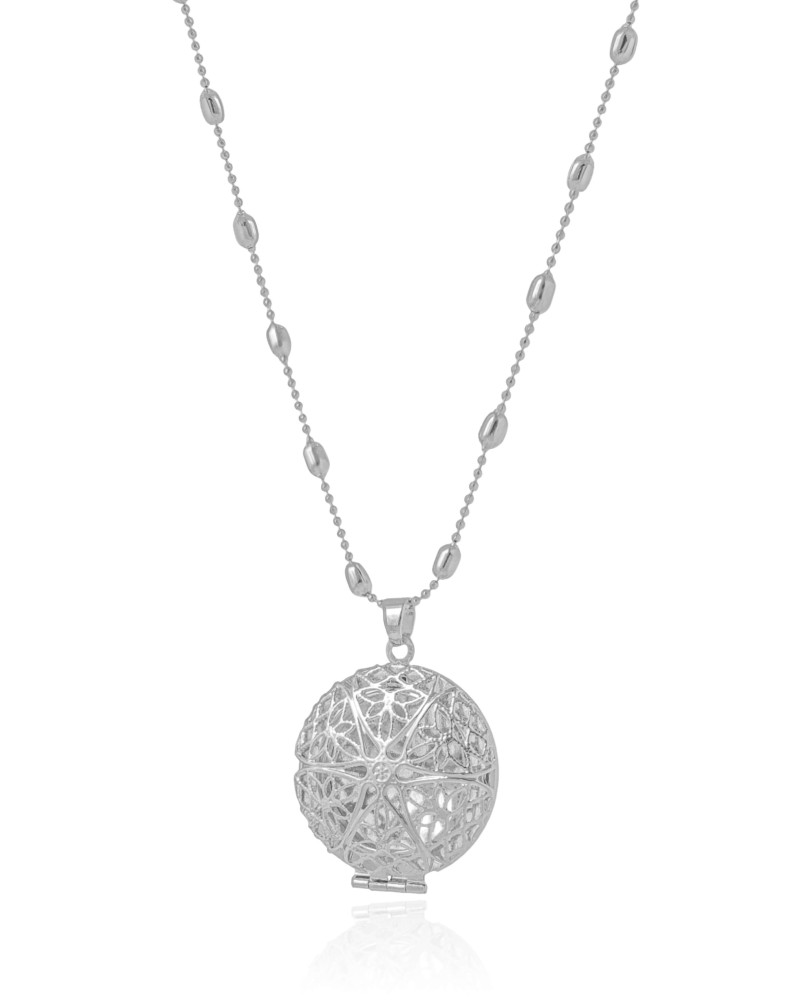 Relicário Estrela Gomos Ródio Branco - 45 cm