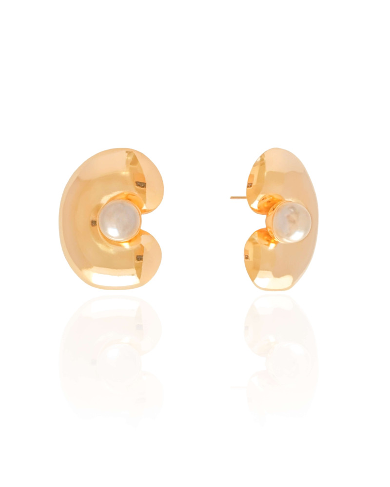 Brinco Orgânico Liso Pérola 2.8 cm Banhado a Ouro 18K