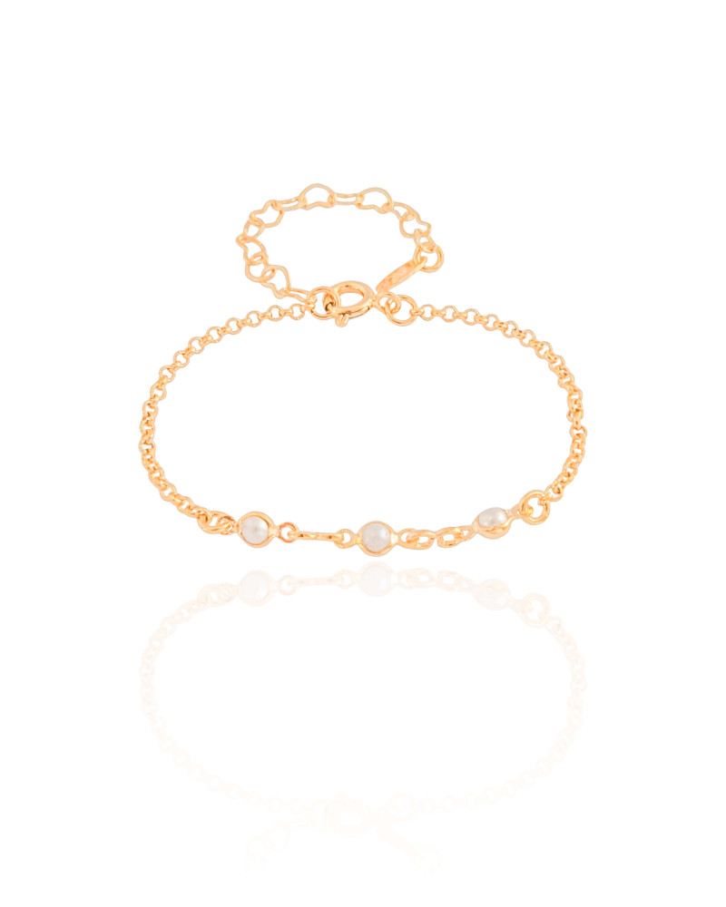 Pulseira Infantil Pérolas 3 mm Banhado a Ouro 18K