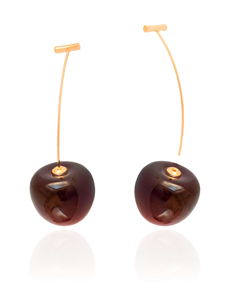 Brinco Cereja 5.1 cm Banho Dourado