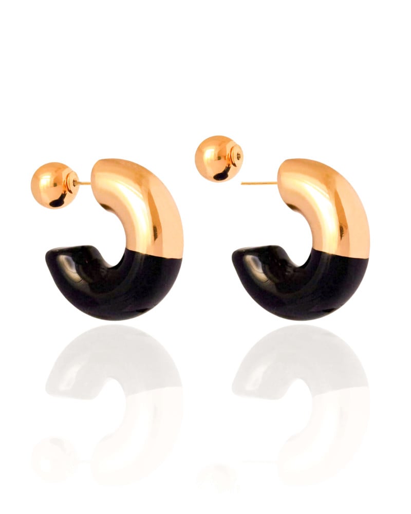 Brinco Argola Tubo Preto com Bola 3.0 cm Banho Dourado