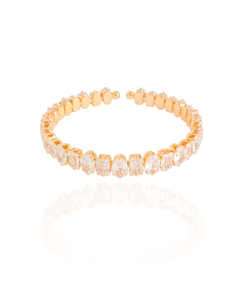 Bracelete Cravejado Cristal Banho Dourado