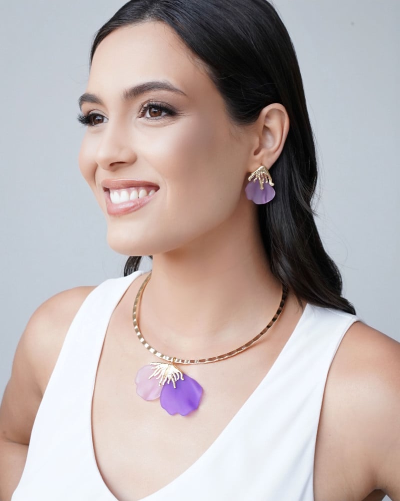 Conjunto Pétalas Lilás Banho Dourado