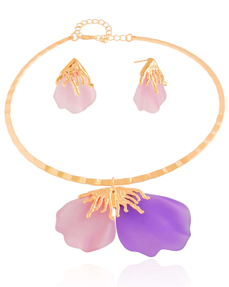Conjunto Pétalas Lilás Banho Dourado