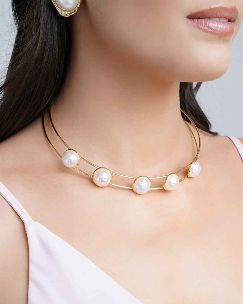 Conjunto Pérolas Aro Duplo Banho Dourado