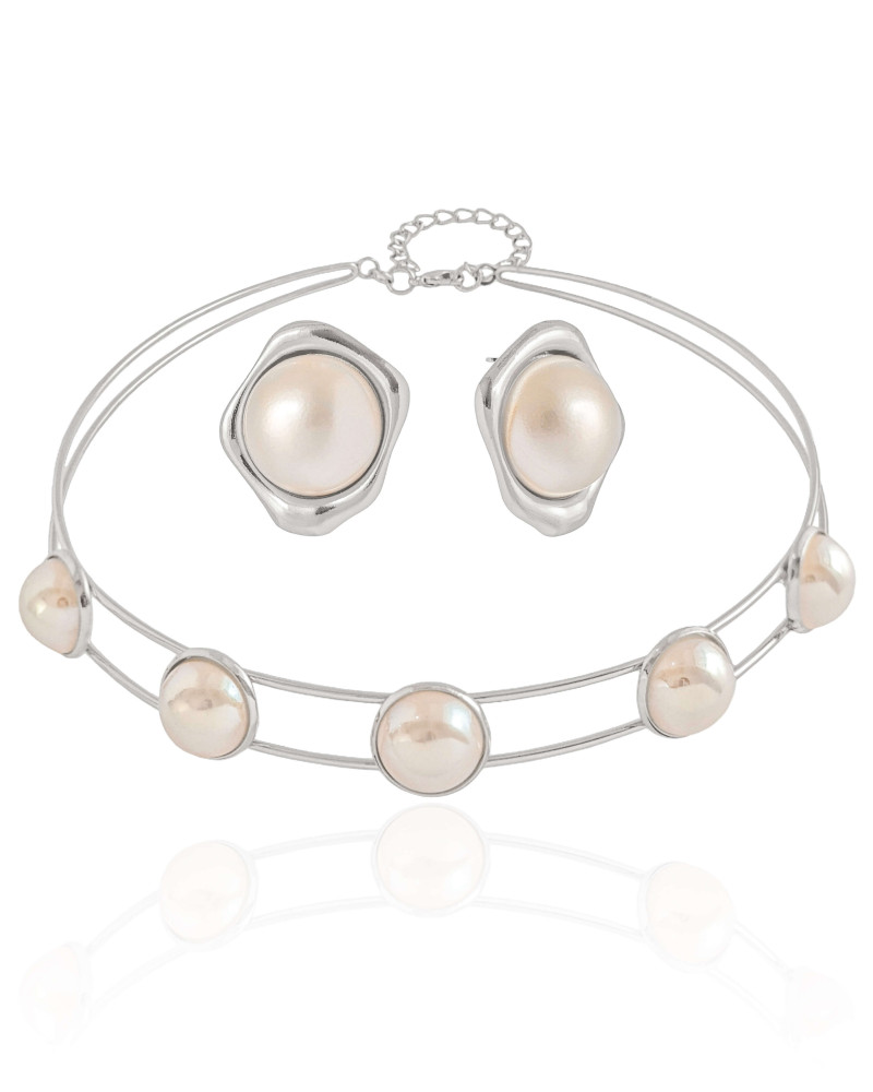 Conjunto Pérolas Aro Duplo Banho Branco