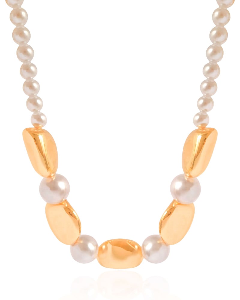 Gargantilha Orgânicos e Pérolas Banhado a Ouro 18K - 40 cm