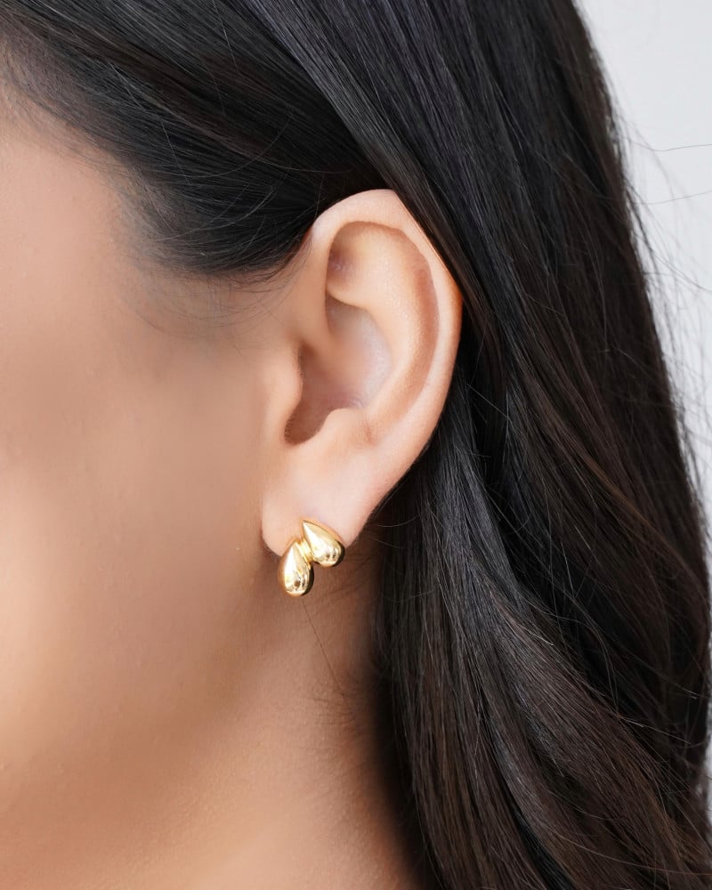 Brinco Gota Dupla Lisa Banhado a Ouro 18K
