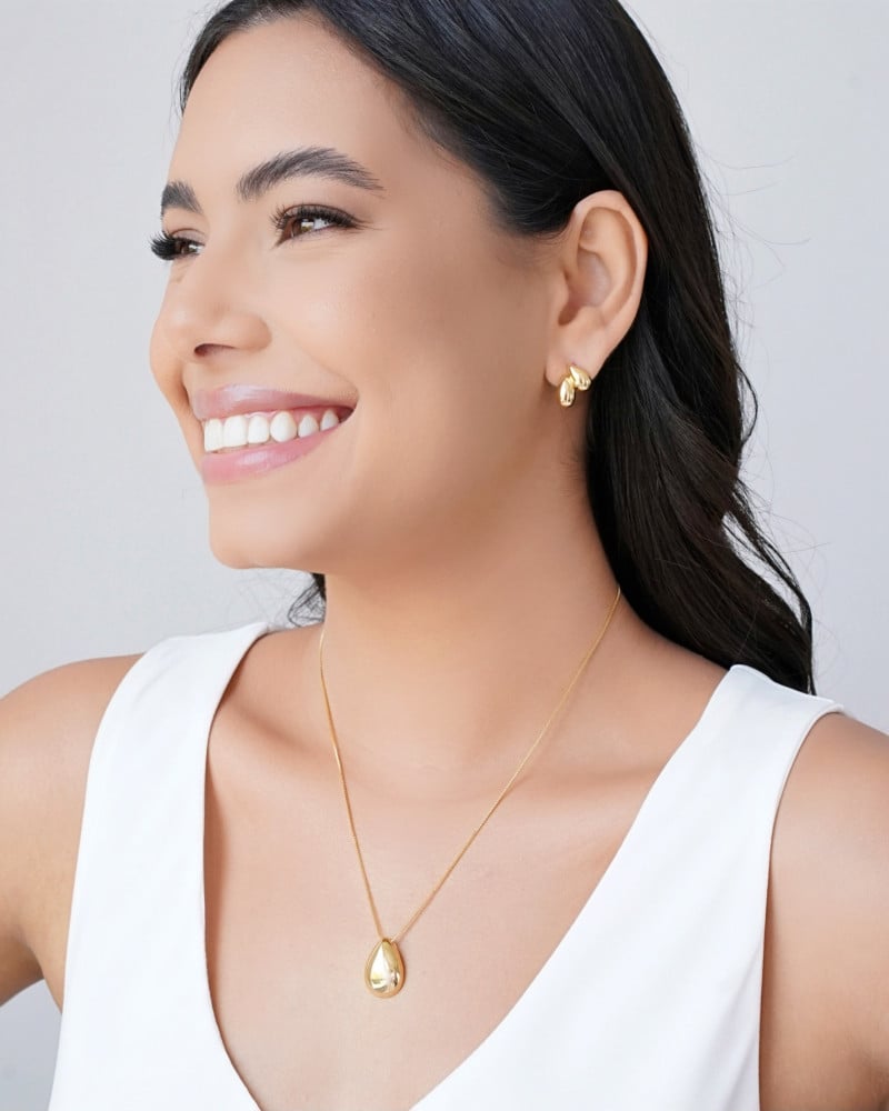 Brinco Gota Dupla Lisa Banhado a Ouro 18K