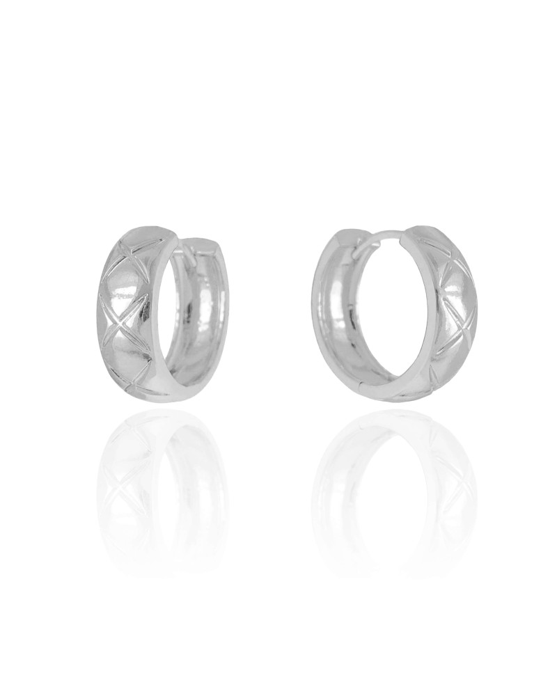 Brinco Argola Click Detalhada 2.3 cm Ródio Branco