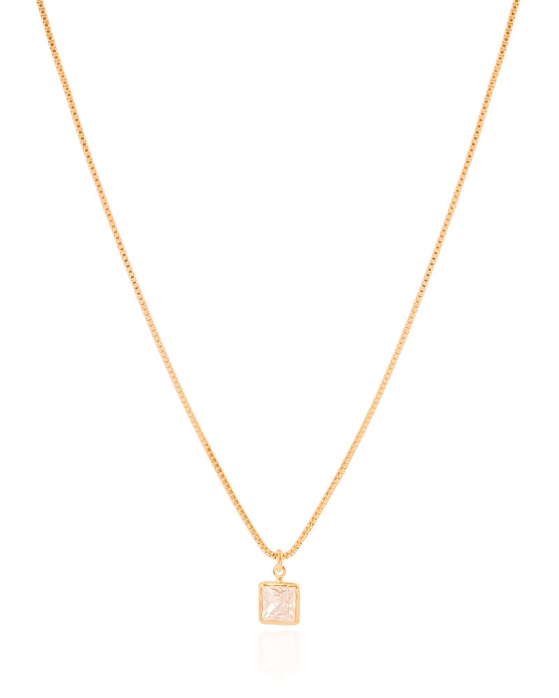Gargantilha Veneziana Quadrado Cristal Banhado a Ouro 18K - 45 cm