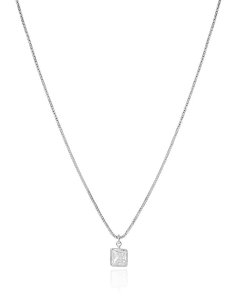 Gargantilha Veneziana Quadrado Cristal Ródio Branco - 45 cm