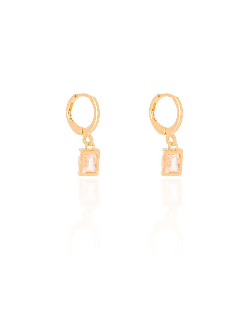 Brinco Argola Click Retângulo Cristal 2.3 cm Banhado a Ouro 18K