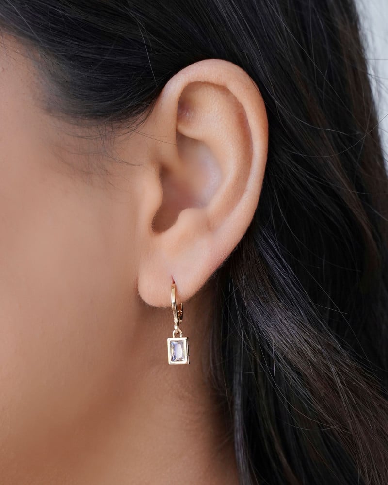 Brinco Argola Click Retângulo Cristal 2.3 cm Banhado a Ouro 18K