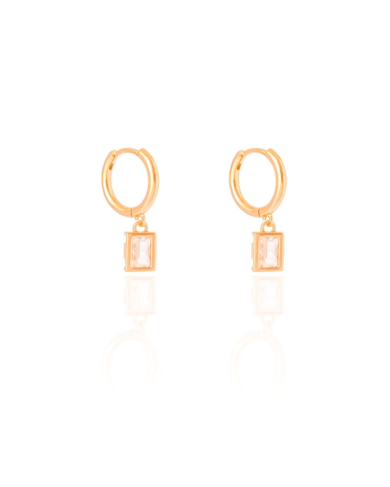 Brinco Argola Click Lisa Retângulo Cristal 2.3 cm Banhado a Ouro 18K