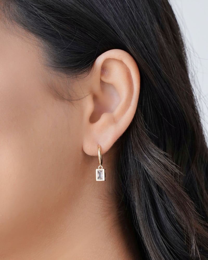 Brinco Argola Click Lisa Retângulo Cristal 2.3 cm Banhado a Ouro 18K