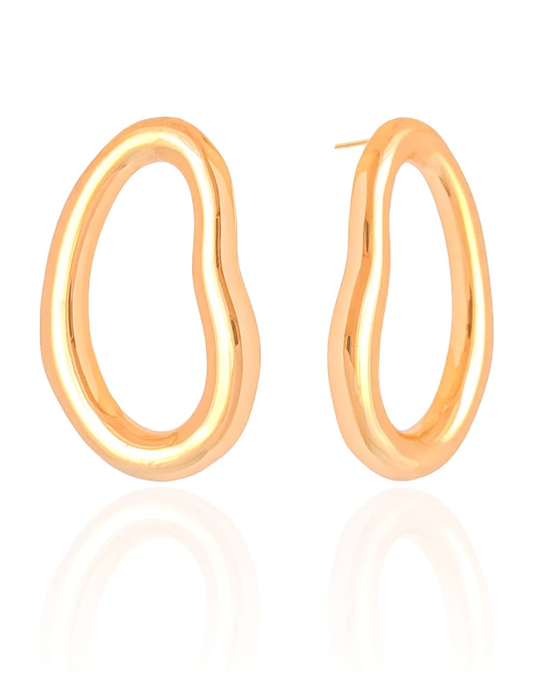 Brinco Orgânico Vazado Liso 4.9 cm Banhado a Ouro 18K
