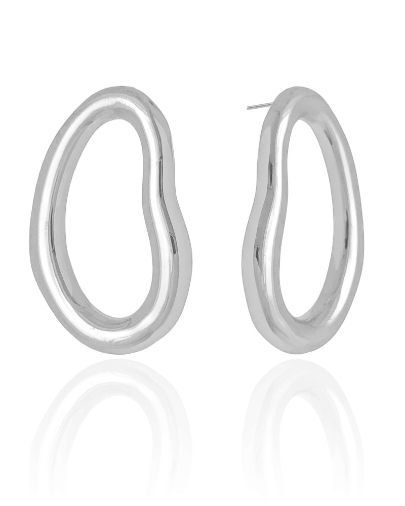 Brinco Orgânico Vazado Liso 4.9 cm Ródio Branco