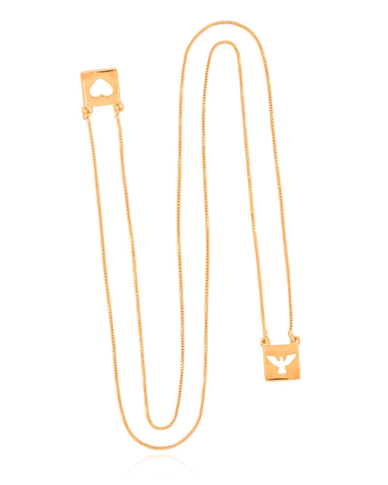 Escapulário Espírito Santo Coração Vazado Banhado a Ouro 18K - 60 cm