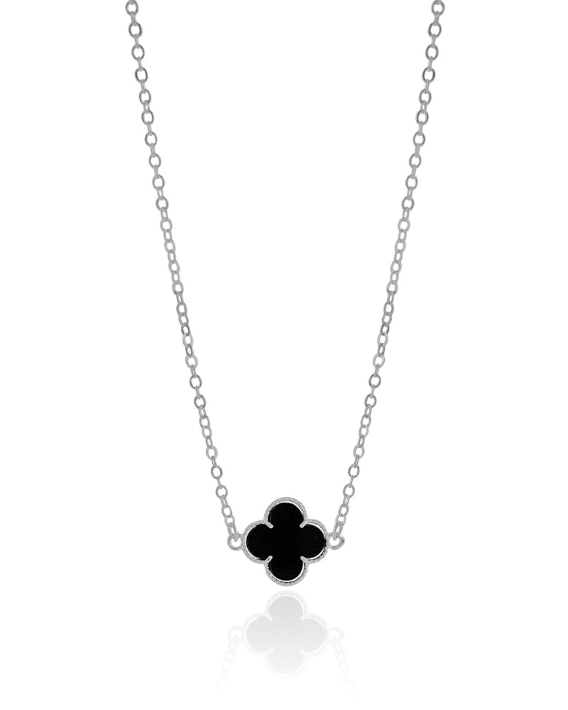 Choker Elos Trevo Preto 1.5 cm Ródio Branco