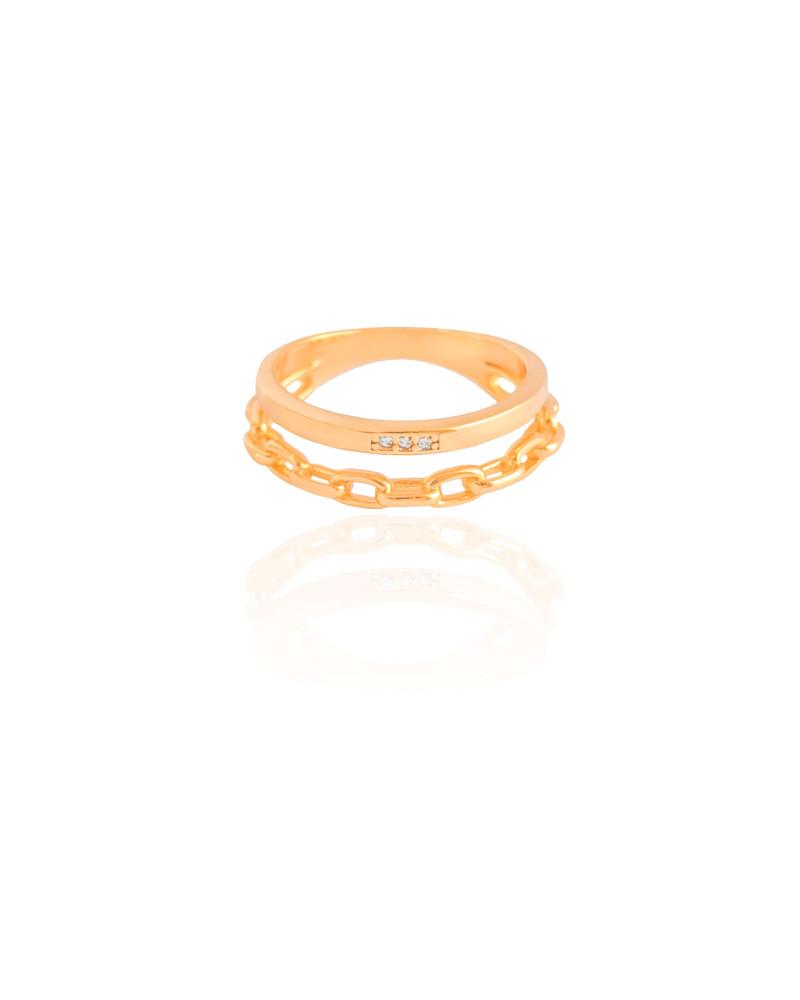Anel Duplo Elos Tamanho 17 Banhado a Ouro 18K