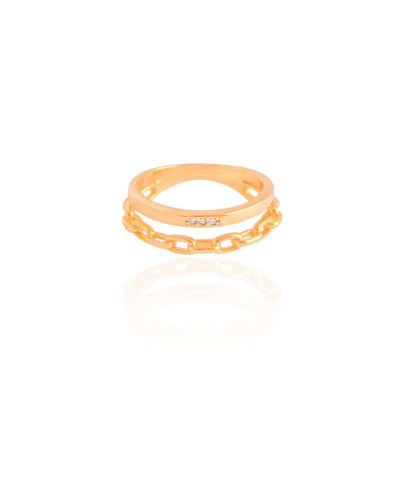 Anel Duplo Elos Tamanho 19 Banhado a Ouro 18K