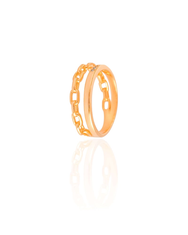 Anel Duplo Elos Tamanho 19 Banhado a Ouro 18K