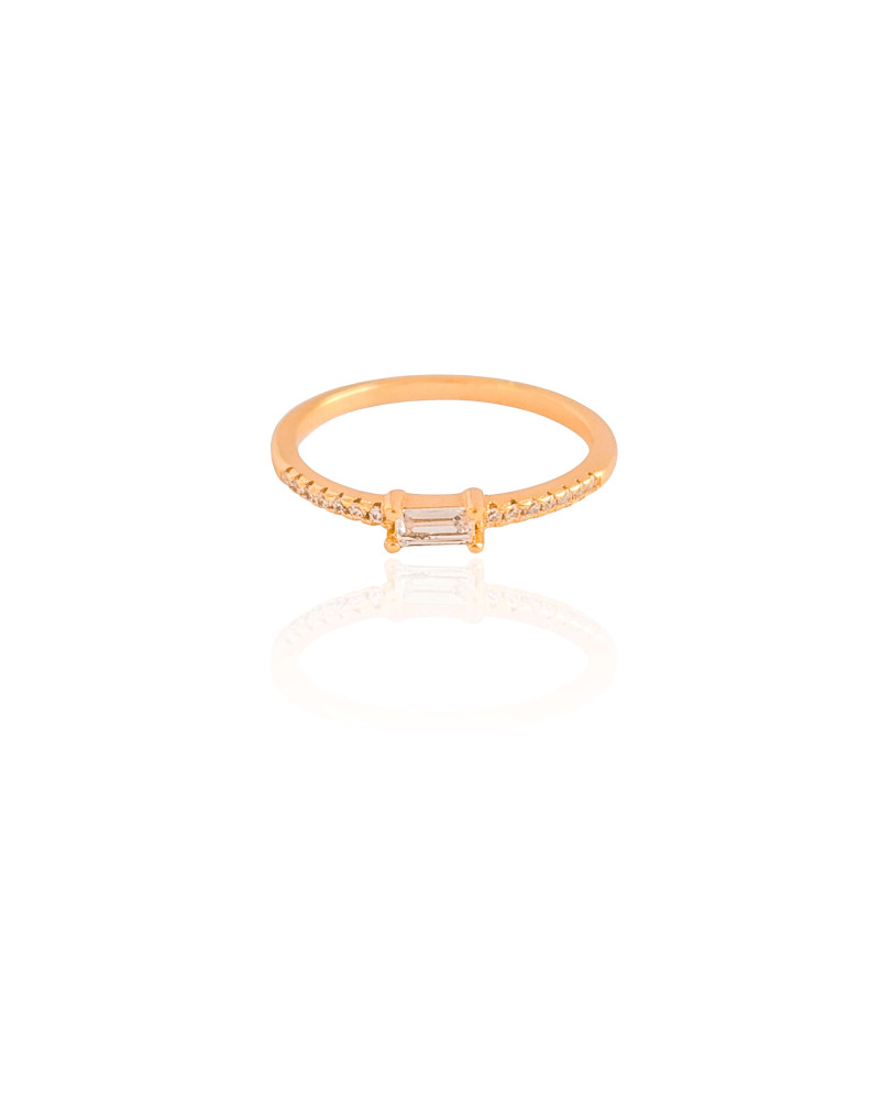 Anel Cravejado Baguete Cristal Tamanho 17 Banhado a Ouro 18K