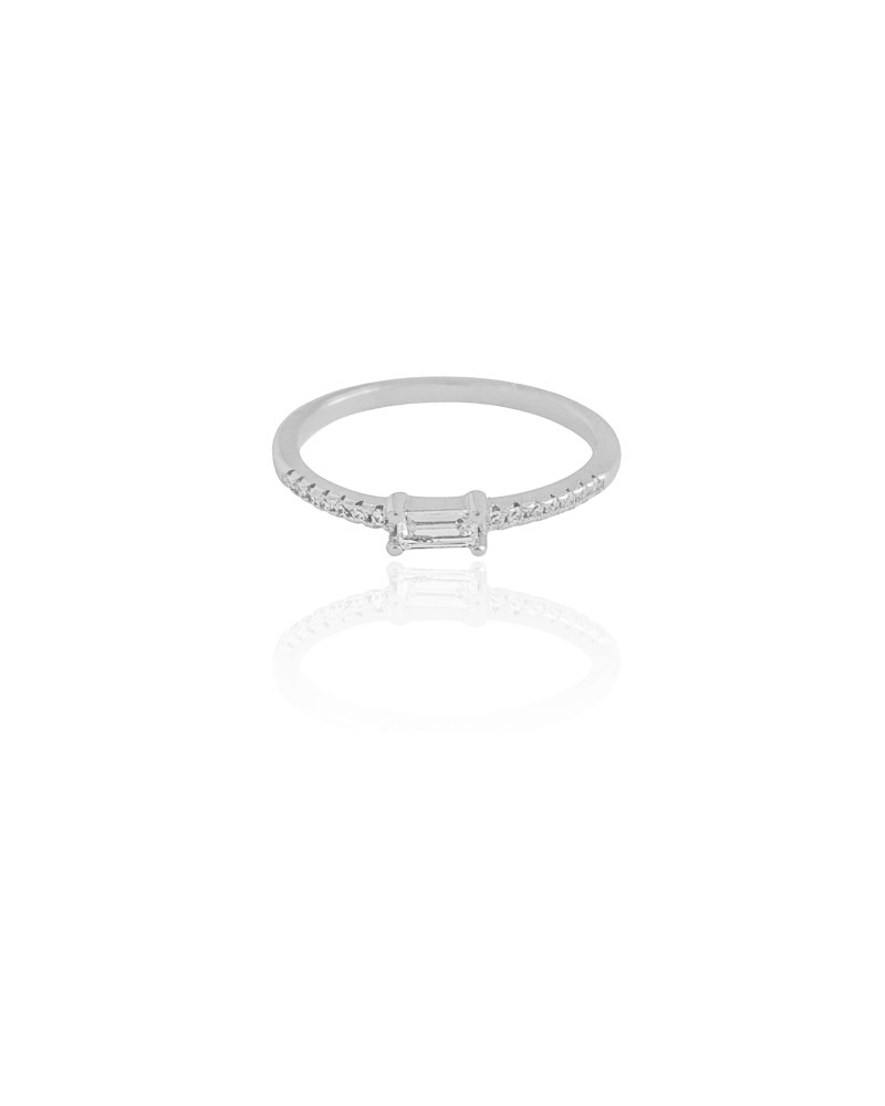 Anel Cravejado Baguete Cristal Tamanho 17 Ródio Branco