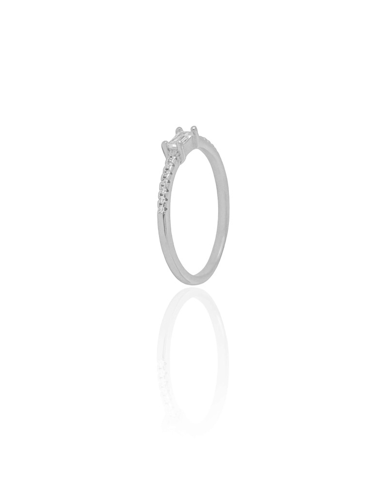 Anel Cravejado Baguete Cristal Tamanho 17 Ródio Branco