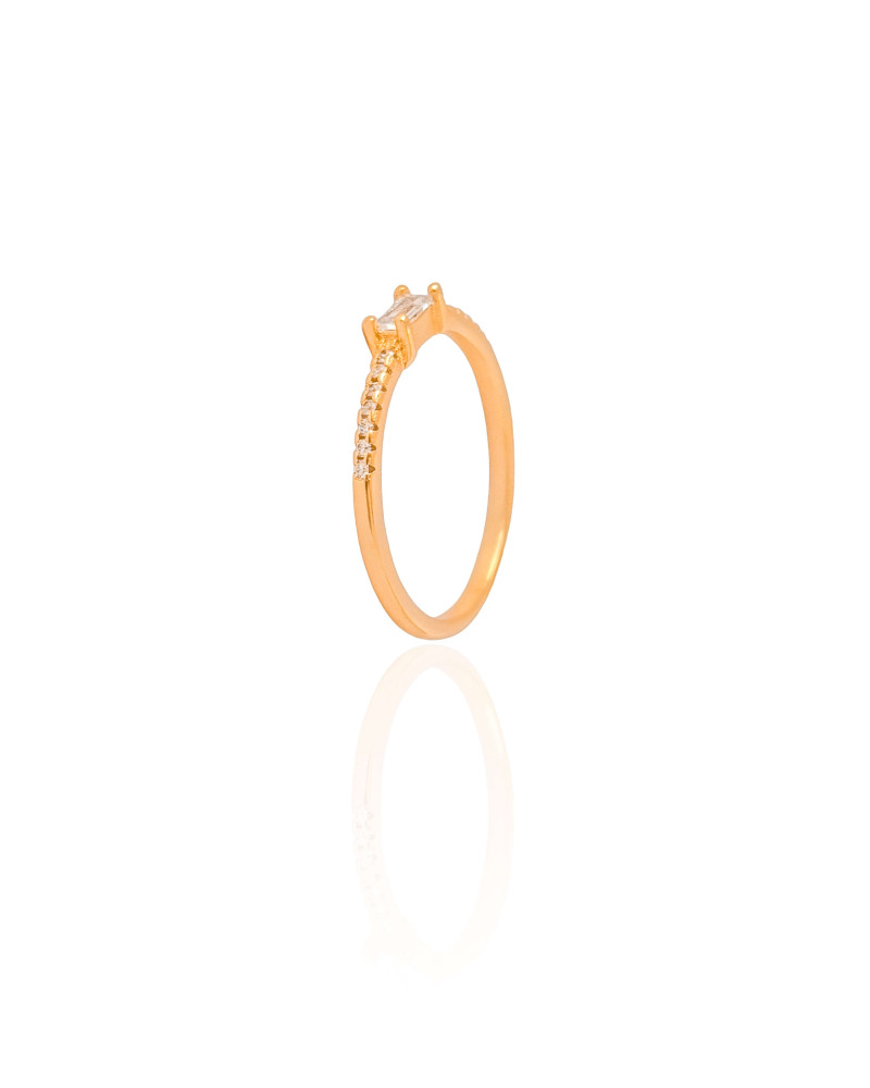 Anel Cravejado Baguete Cristal Tamanho 21 Banhado a Ouro 18K