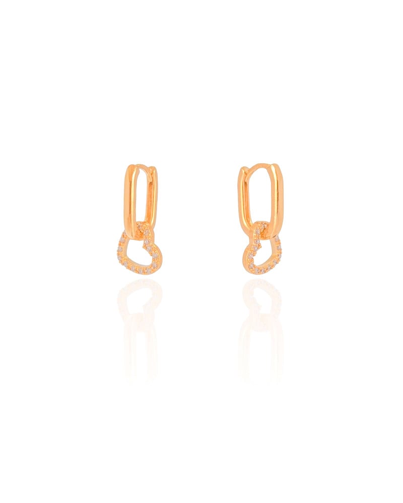 Brinco Argola Click Pingente Coração Cravejado Cristal 2.0 cm Banhado a Ouro 18K