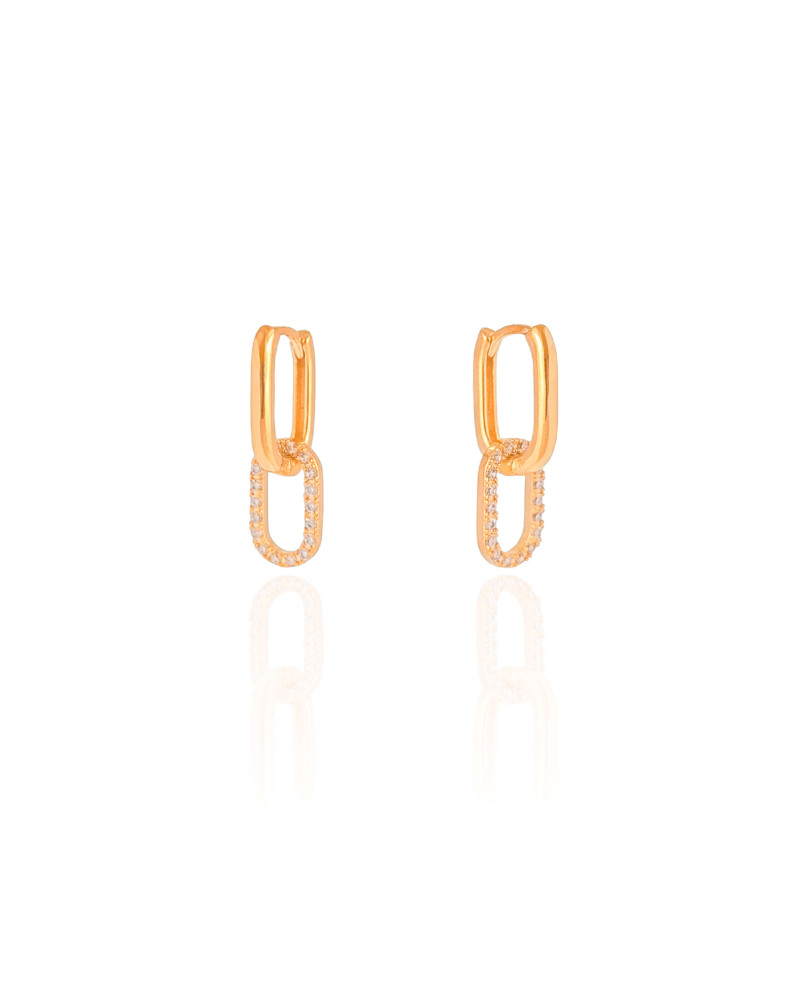 Brinco Argola Click Pingente Oval Cravejado Cristal 2.3 cm Banhado a Ouro 18K