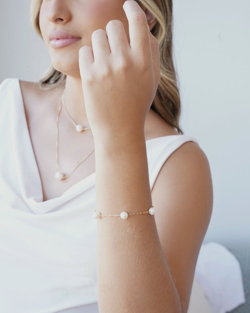 Pulseira Elos Pérolas 8 mm Banhado a Ouro 18K