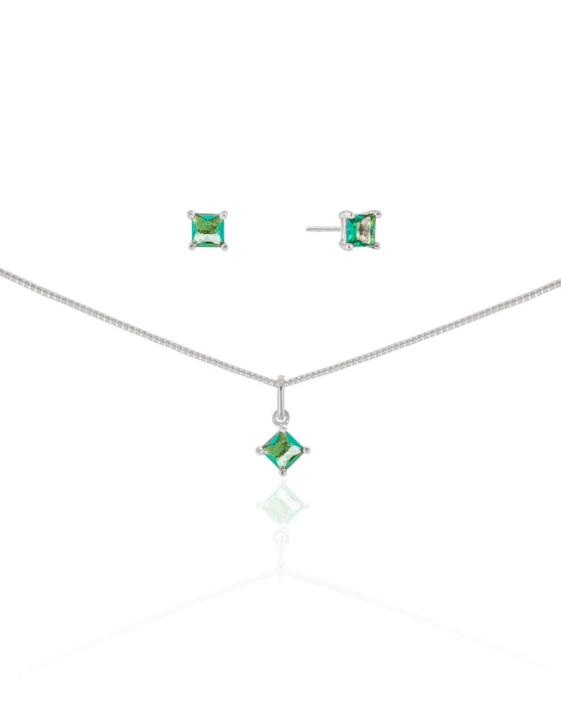 Conjunto Quadrado Turmalina 4 mm Ródio Branco