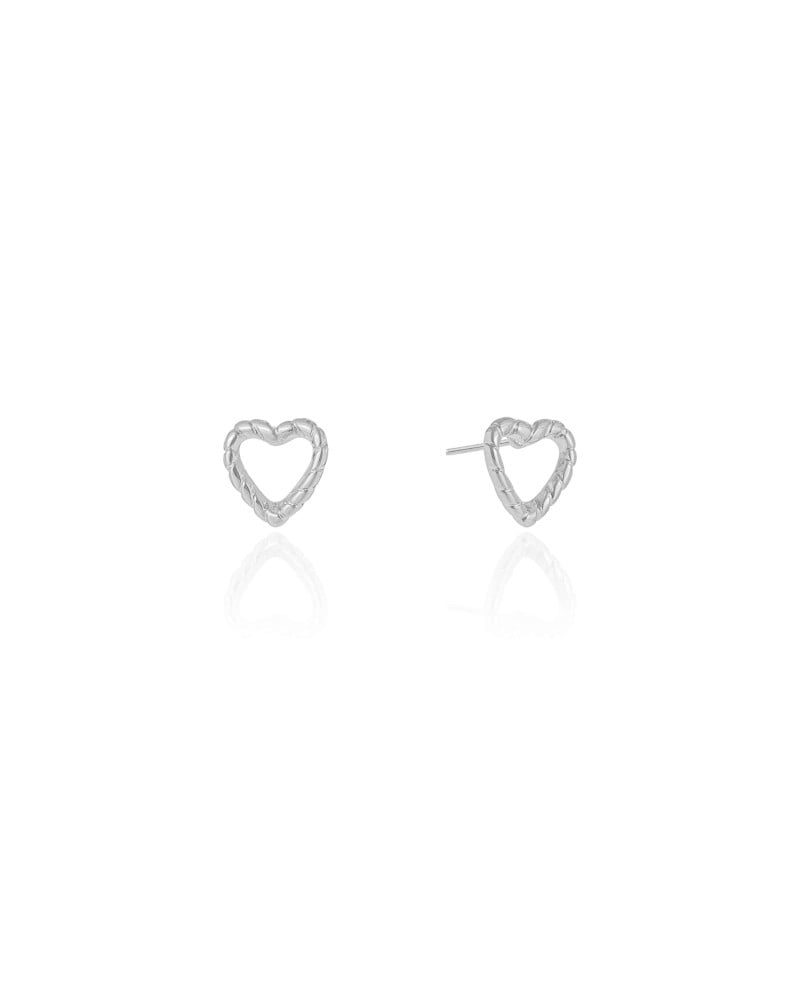 Brinco Coração Torcido 1.0 cm Ródio Branco